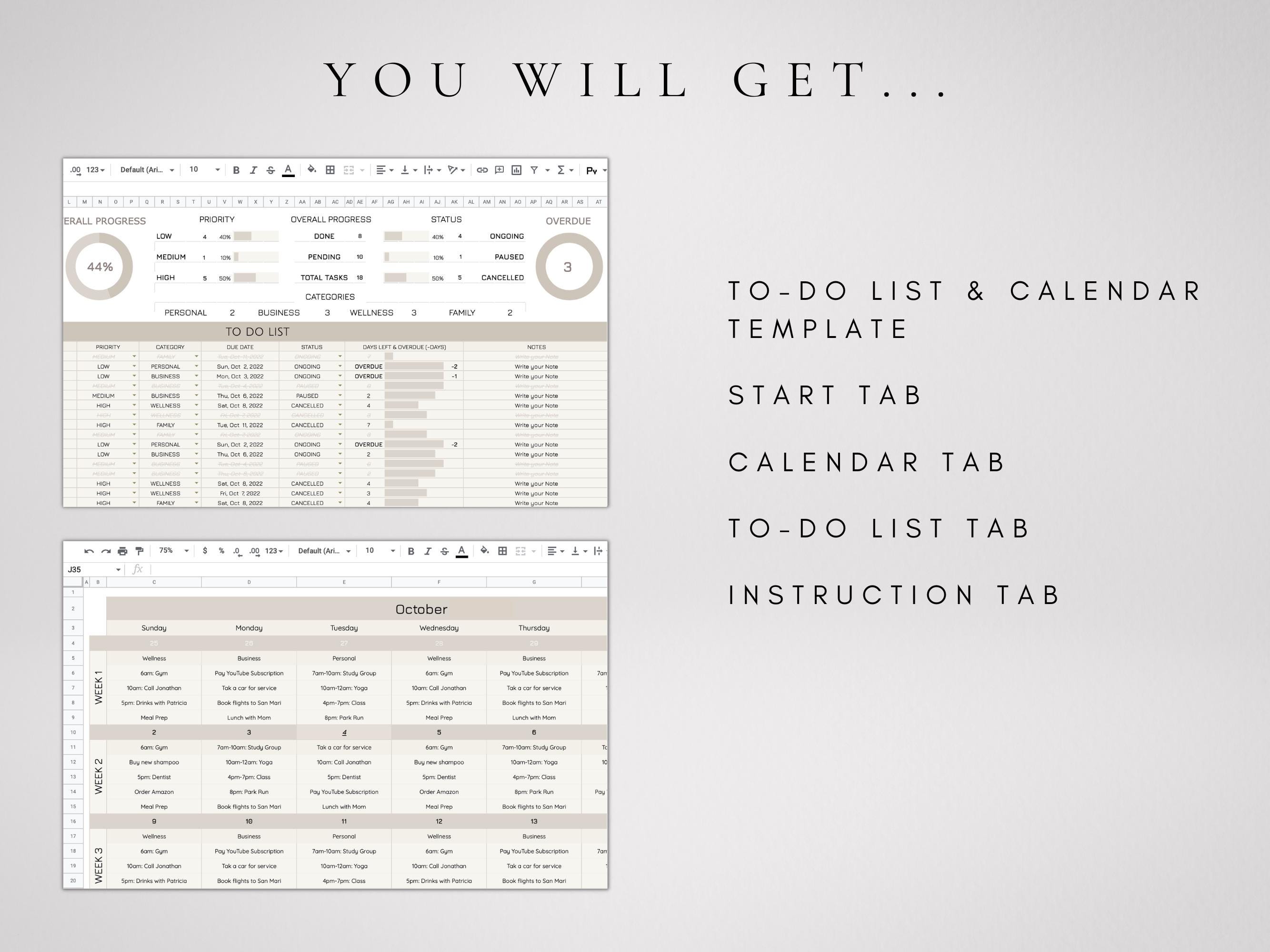 To Do List Template | Google Sheets Template | Calendar Planner ...
