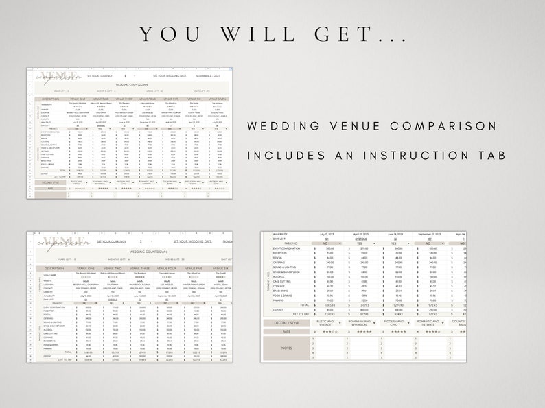 Wedding Venue Venue Comparison Spreadsheet Wedding Planner Etsy