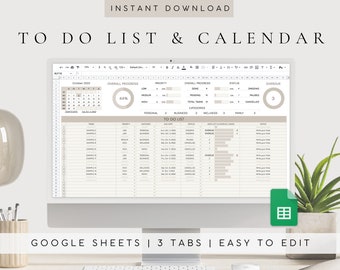 To Do List Template | Google Sheets Template | Calendar Planner Template | Digital Task Tracker | Task Planner Spreadsheet| Monthly Planner