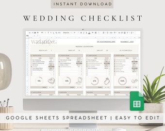 Plantilla de lista de verificación de bodas / Lista de tareas pendientes de bodas Hojas de Google / Planificador de bodas digital / Cuenta regresiva de bodas / Plantilla de planificación de bodas