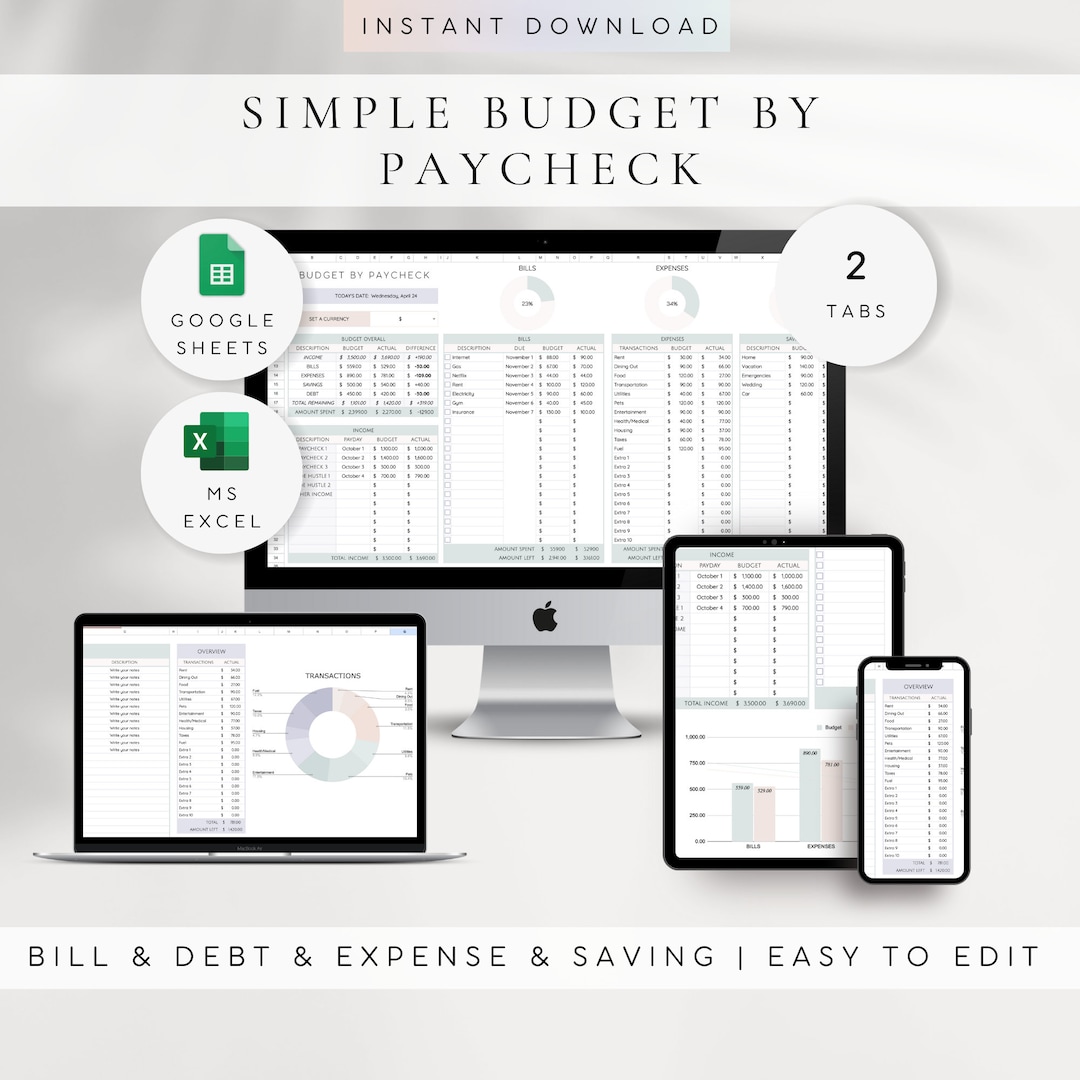 Budget by Paycheck Spreadsheet | Excel Google Sheets Budget | Paycheck ...