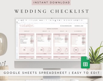 Digital bröllopschecklista | Checklista för bröllopsaktiviteter | Rosa bröllopsplanerare Google Sheet | Bröllopsplaneringslista | Att-göra-lista för bröllop