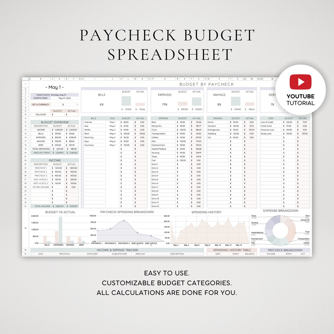Paycheck Budget Google Sheets | Budget Calendar Template | Personal ...