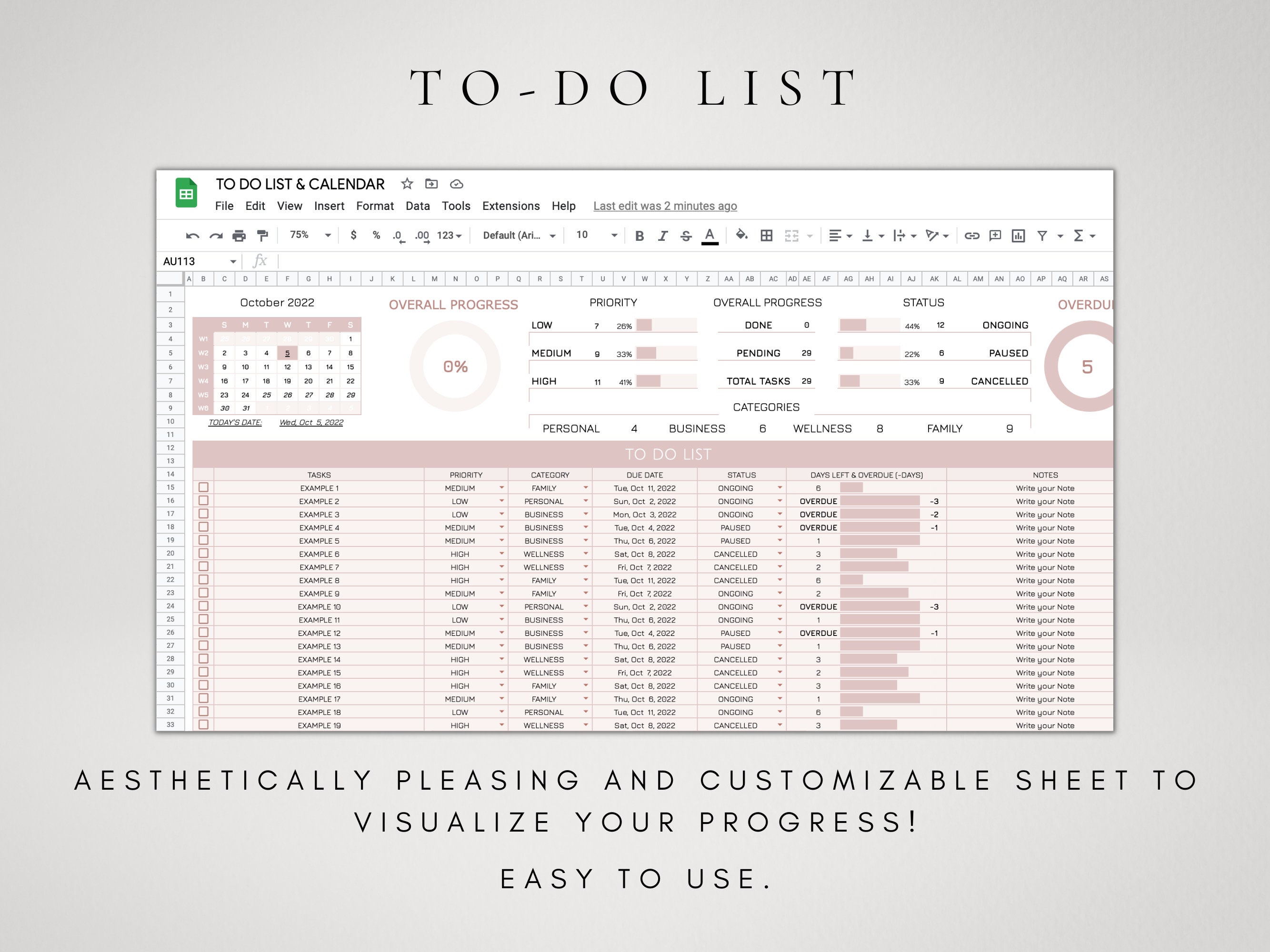 2026 to Do List Template Google Sheets | Task Tracker Spreadsheet ...