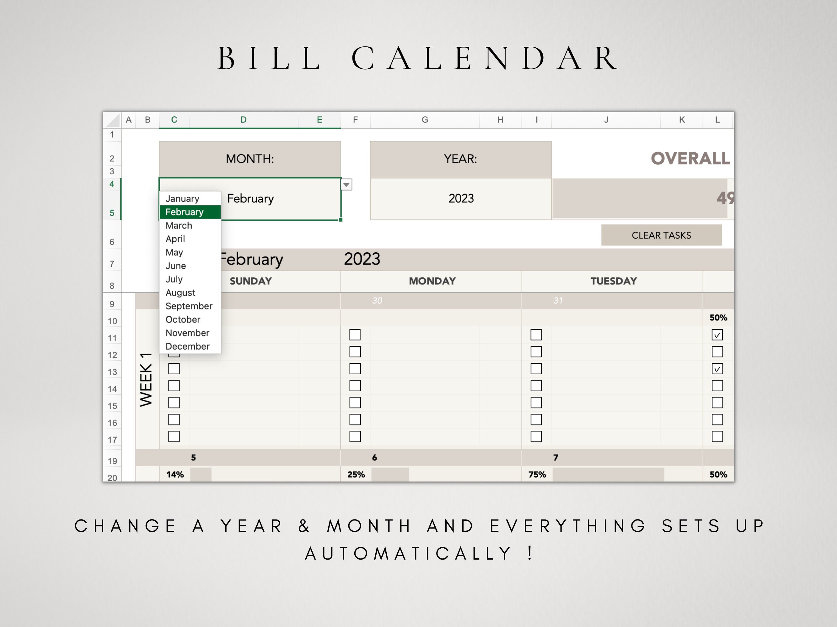 Bill Tracker Excel Bills Calendar Monthly Budget Spreadsheet Etsy Canada