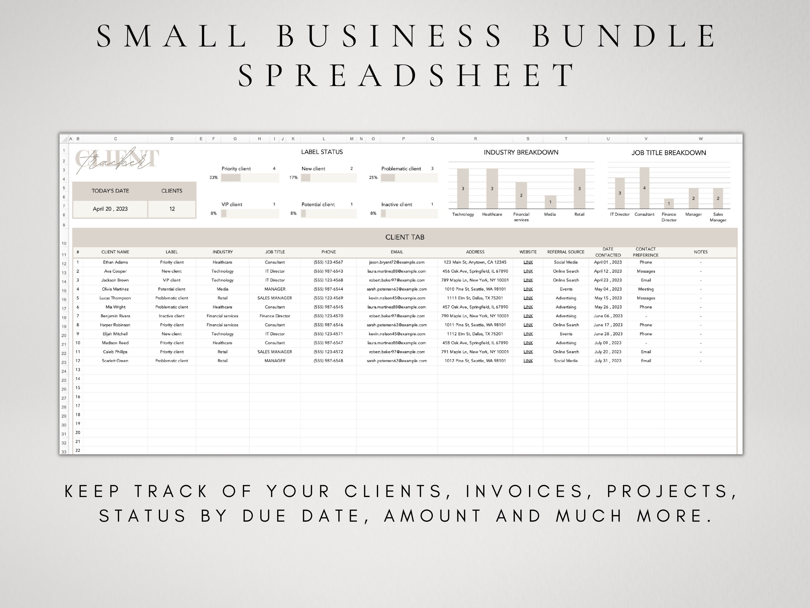 Small Business Spreadsheet Template for Google Sheets | Client Tracker ...