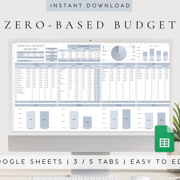 Feuille de calcul budgétaire base zéro | Modèle financier | Planificateur financier | Tableau de bord budgétaire du chèque de paie | Modèle de budget Google Sheets