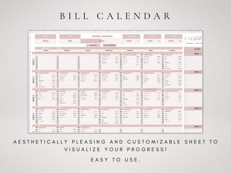 Bill Tracker Template Excel Excel Bill Calendar Bill Etsy