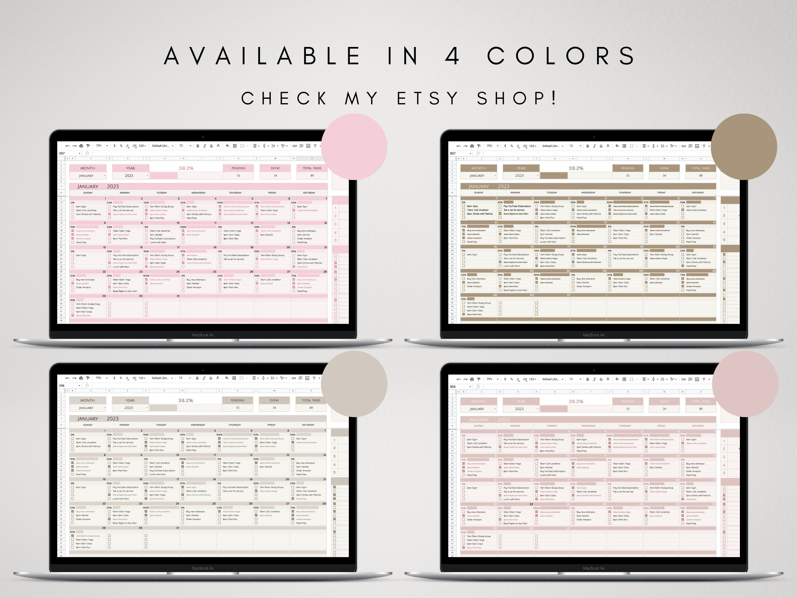 Digital Monthly Calendar 2023 Google Sheets Task Planner Etsy UK