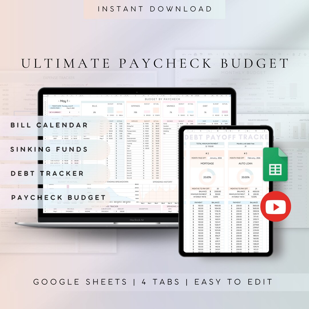 Paycheck Budget Google Sheets | Monthly Budget Planner (digital ...