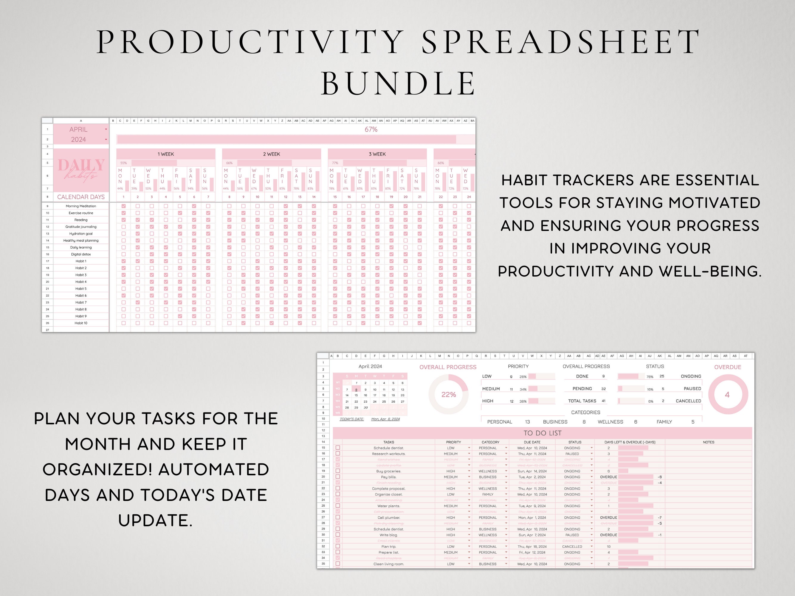 Google Sheets Productivity Bundle | Goal to Do List, Habit Tracker ...