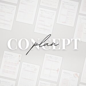 Op de afbeelding: Een verzameling afdrukbare zelfzorg-plannerpagina's met titels zoals "Dagelijkse zelfzorg-herinneringen", "Maandelijkse doelen" en "Zelfzorg-tracker". De pagina's zijn afgedrukt op wit papier en hebben een minimalistisch ontwerp.