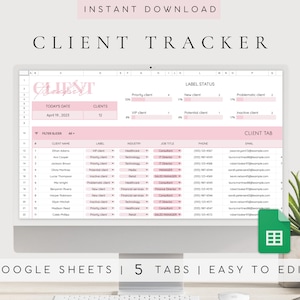 Small Business Template| Digital Client Tracker| Google Sheets for Business| Business Tracker| Business Planner| Spreadsheet Template| Pink