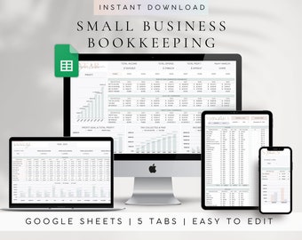 Automated Bookkeeping Template Google Sheets Small Business Finance Spreadsheet Expense Tracker Sales Tracker Income Tracker Profit and Loss