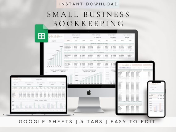 Automated Bookkeeping Template Google Sheets Small Business Finance Spreadsheet Expense Tracker Sales Tracker Income Tracker Profit and Loss