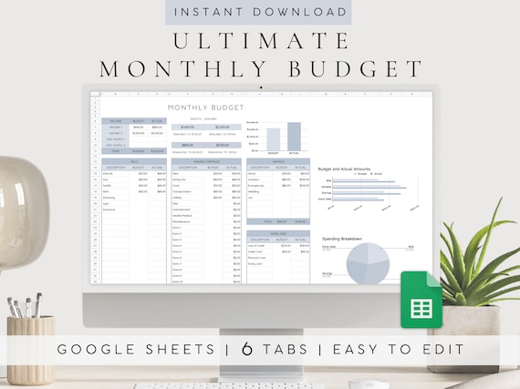 Financial Planner Spreadsheet Ultimate Monthly Budget Google - Etsy