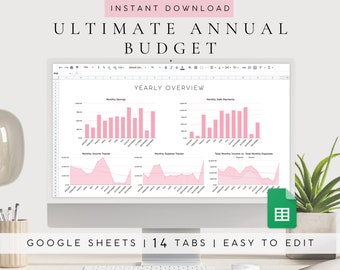 Budgetkalkylblad | Årligt budgetkalkylblad Google Sheets | Årlig månatlig finansöversikt | Skuldbetalning och sparandeuppföljning