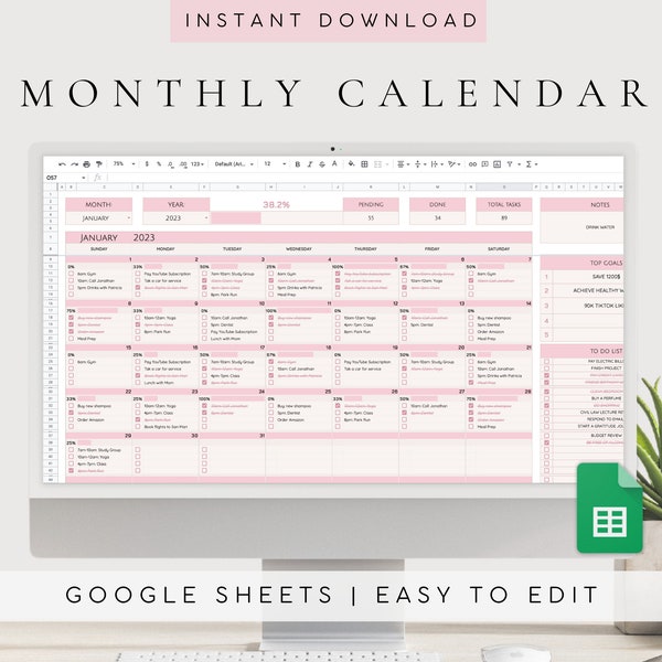 2024 2025 Calendar Spreadsheet | Google Sheets Monthly Calendar | To Do List Template | Task Planner Spreadsheet | Simple Digital Planner