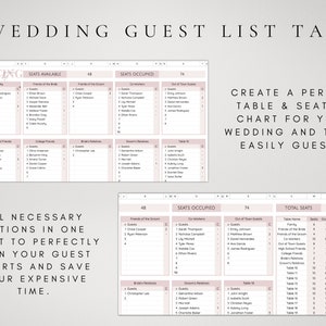 Wedding Seating Chart Template Digital Wedding Table Numbers List Wedding Guest Planning Spreadsheet Seating Chart for Wedding Planning image 3