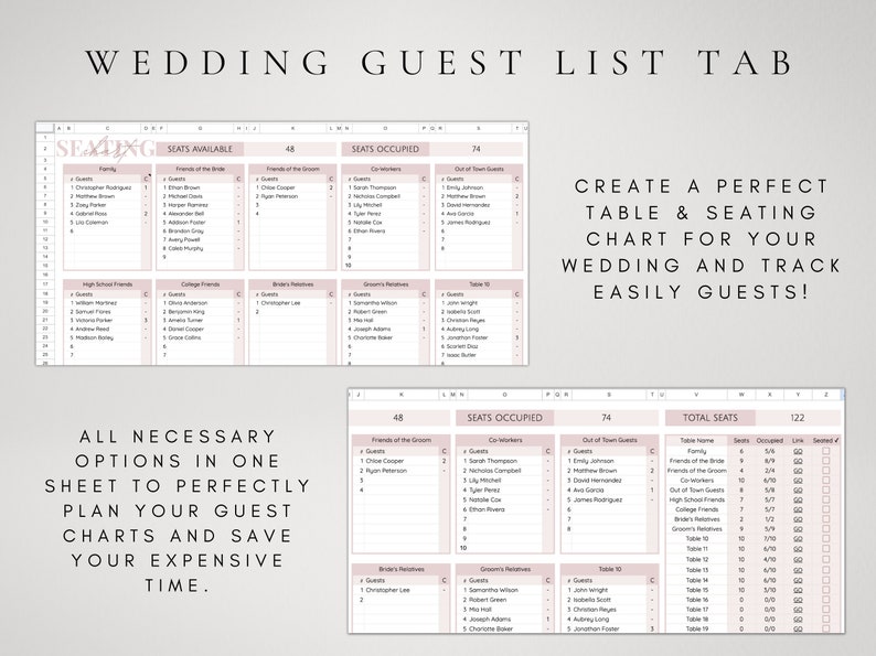 Wedding Seating Chart Template Digital Wedding Table Numbers List Wedding Guest Planning Spreadsheet Seating Chart for Wedding Planning image 3