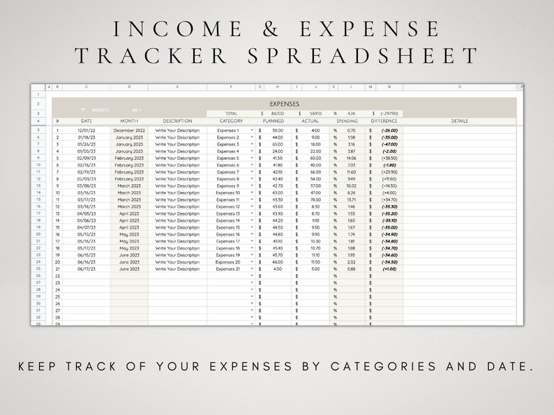 Income and Expense Tracker Google Sheets | Monthly Budget Spreadsheet ...