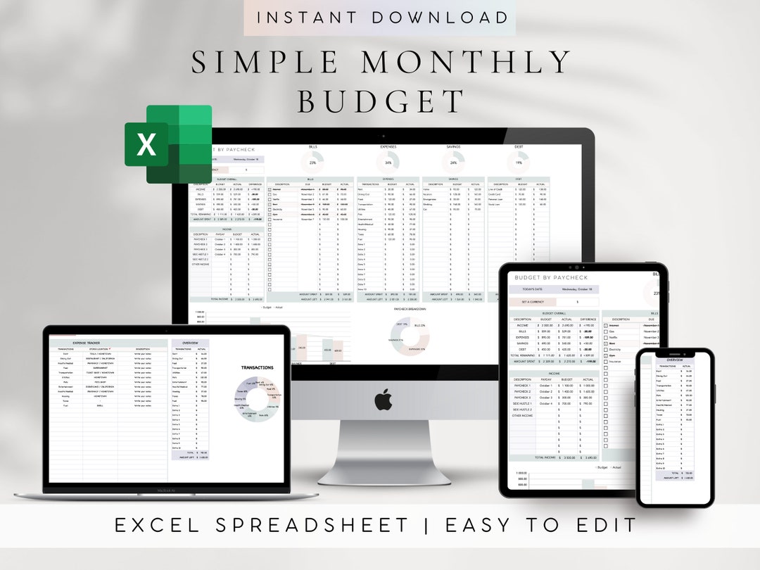 Monthly Budget Excel Spreadsheet Template | Budget Sheet | Budget ...