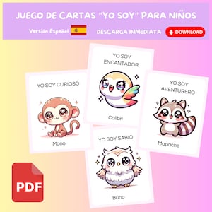 Carte di affermazione per bambini Io sono, gioco educativo digitale per bambini: scopri gli animali e i punti di forza personali, download istantaneo