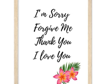 Ho Oponopono, Mental Health Poster, Healing Wall Art, Flower Self Meditate Sentences Print, I&#39;m Sorry, Forgive Me, Thank You, I Love You