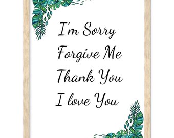 Ho Oponopono, Mental Health Poster, Healing Wall Art, Palm Leaf Self Meditate Sentences Print, I&#39;m Sorry, Forgive Me, Thank You, I Love You