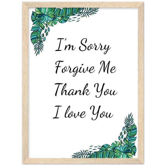 Ho Oponopono, Mental Health Poster, Healing Wall Art, Palm Leaf Self Meditate Sentences Print, I'm Sorry, Forgive Me, Thank You, I Love You