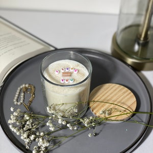 Candela messaggio con perline / Candela personalizzata / Profumo personalizzato / Candela messaggio / Candela regalo di San Valentino Messaggio personalizzato