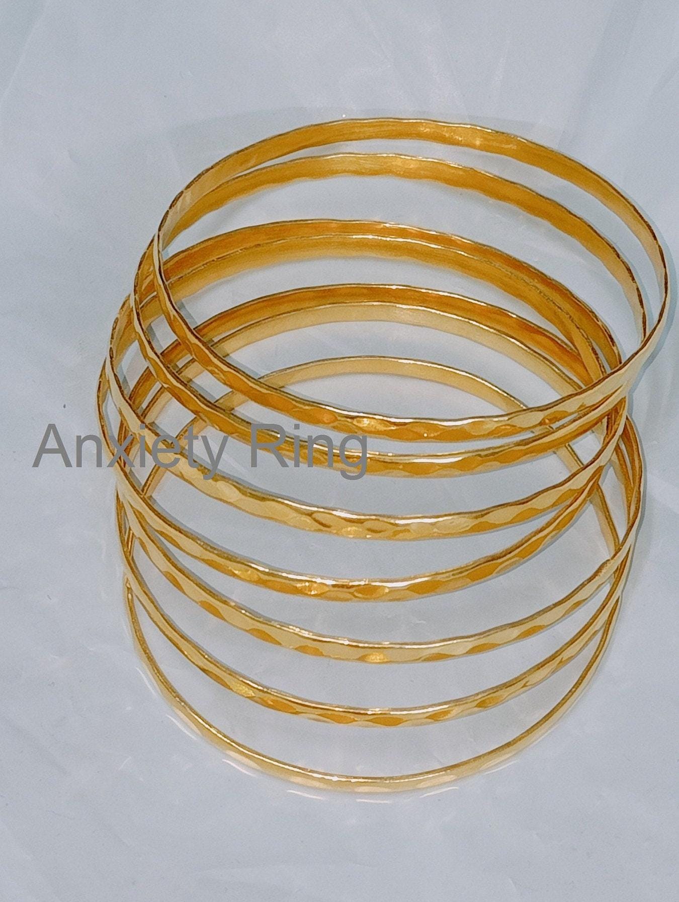 Set of Seven 18k Gold Filled Hammered Bangles | Thin, Stackable - Etsy
