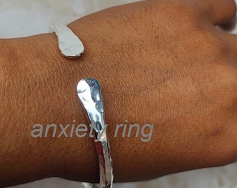 925 Sterling Silver Modern Open Cuff Bangle, Minimalist Adjustable Bracelet
