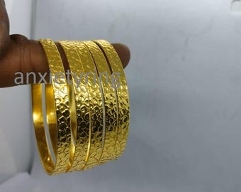 Hammered 14k Gold Filled Bangles - Set of 5 Thin Gold Bracelets