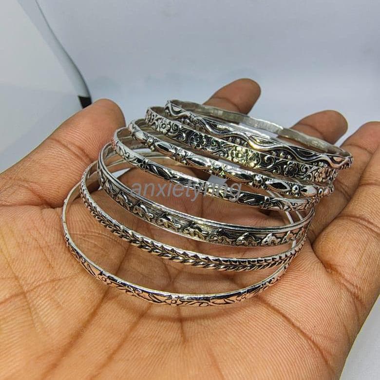 Sterling Silver Bangle Set for 7 Women Stackable Designer Bracelets…