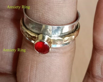 Ruby Ring Sterling Silver Spinner Ring for Women – Fidget Thumb Anxiety Meditation Gift