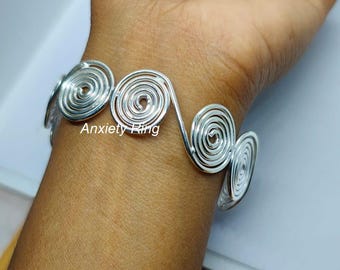 Spiral Silver Bracelet, Solid Sterling silver spiral adjustable cuff bracelet,handmade silver bracelet