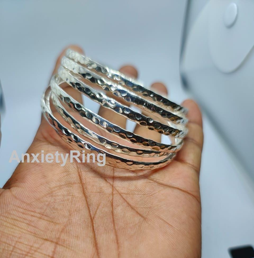 Handcrafted Hammered Sterling Silver Bangle Set - Elegant