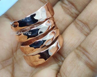 Hammered Copper Bypass Ring: Solid Copper Wrap, Arthritis Jewelry