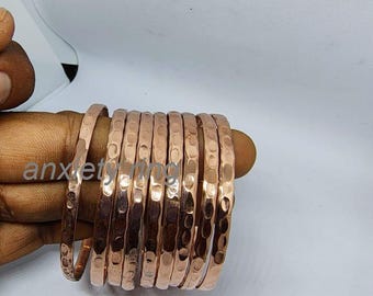 Set of 9 Hammered Copper Bangles: Handmade Solid Copper Statement Jewelry