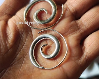 Sterling Silver Spiral Hoop Earrings: Tribal Swirl Coil Design