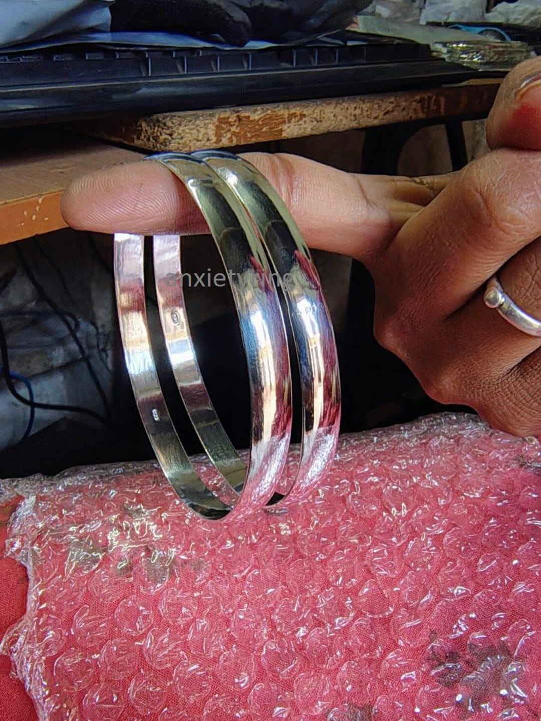 2 Set Bangle, Thick Heavy Domed Silver Bangle, Solid 925 Sterling ...