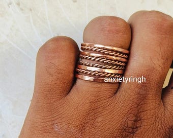 Ensemble de bagues à superposer en cuivre pur, fines bandes anxieuses, bijoux bohèmes minimalistes