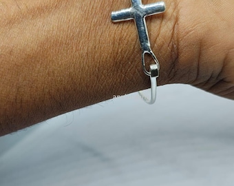 925 Sterling Silver Sideways Cross Bangle Hook Style Clasp Bangle,Cross Thin Bangle Bracelet,Women  for  Gift Bangle Handmade Bangle,Gifts