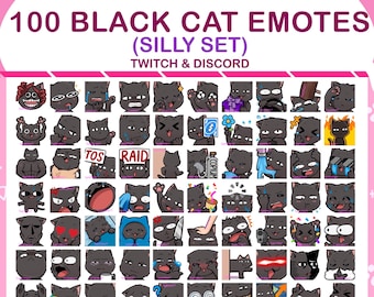CHEAP 100 Silly Black Cat Emotes | Twitch and Discord | Kawaii Neko
