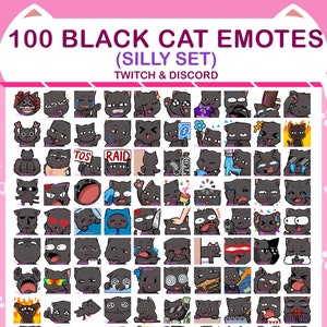 CHEAP 100 Silly Black Cat Emotes | Twitch and Discord | Kawaii Neko