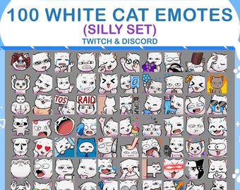 CHEAP 100 Silly White Cat Emotes | Twitch and Discord | Kawaii Neko