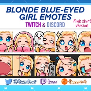 10 Blonde Blue-eyed Streamer Girl Emotes (Pink Shirt Ver.)
