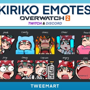May include: A set of 10 digital emotes featuring a cartoon character with red hair and green eyes. The emotes depict various expressions, including peek, comfy, chaos, cheer, heart, pog, smug, copium, angry, and lul. The emotes are designed for use on Twitch and Discord.