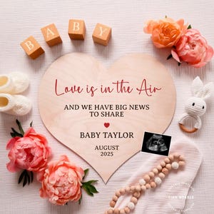 Valentine&#39;s Pregnancy Announcement Digital, Gender Neutral, Baby Announcement, Pregnancy Reveal, Valentine&#39;s Baby Reveal Love is in the Air,